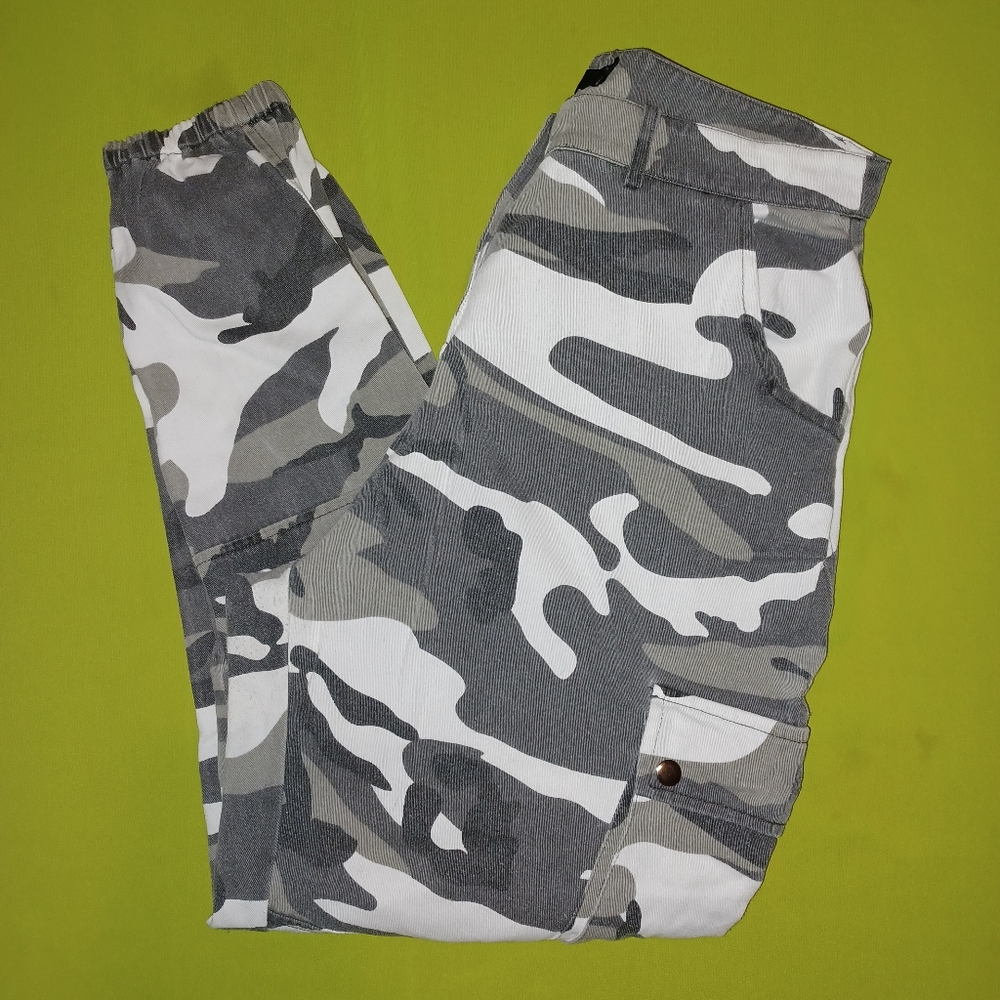 White Camo Print Pants